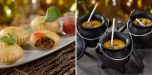 Gefüllte Teigtaschen und Kürbissuppe im Kessel Gefüllte Teigtaschen und Kürbissuppe im Kessel
