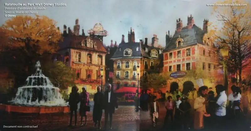 Diese Concept Art von Ratatouille zeigt eine stimmungsvolle Straßenszene aus Paris