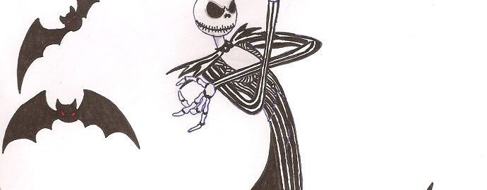 Jack Skellington mit zwei Fledermäusen