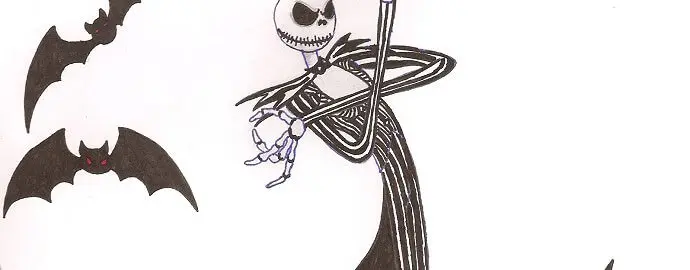 Jack Skellington mit zwei Fledermäusen