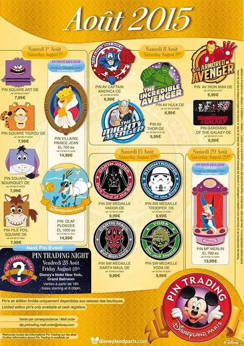 Disneyland Paris Pins aus dem August 2015