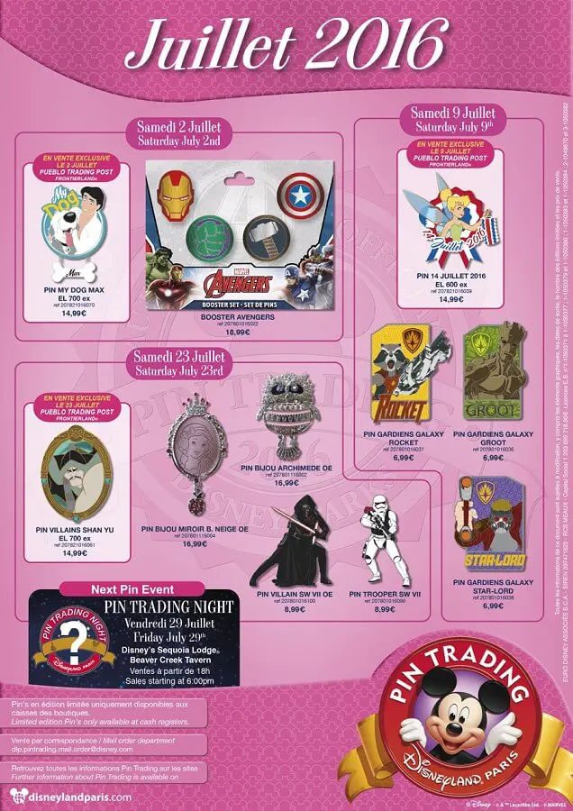 Alle Pins aus der Pin Trading Kollektion im Juli 2016