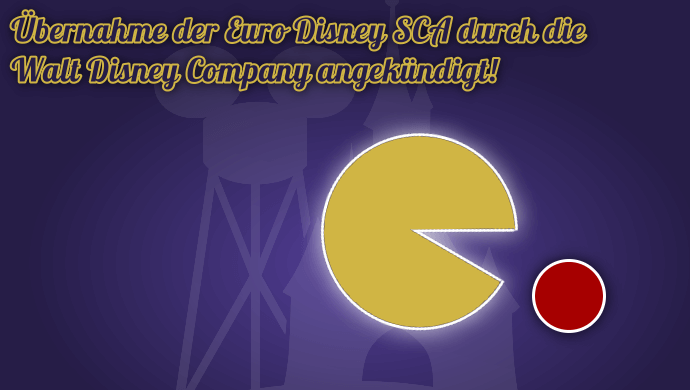 Symbolbild: Ein Pac-Man frisst einen kleine roten Kreis. Die Übernahme der Euro Disney SCA durch die Walt Disney Company