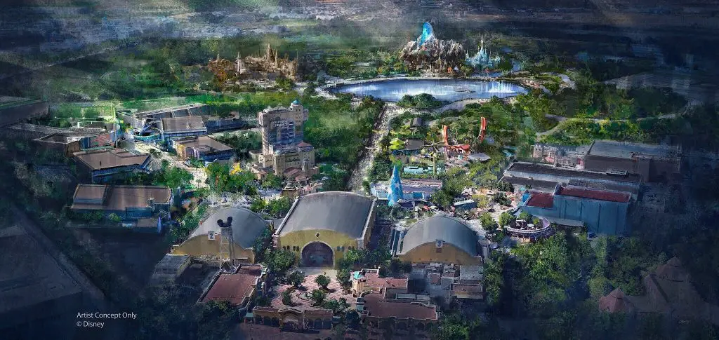 Concept Art der Studios Erweiterung Concept Art mit den neuen Ländern für die Erweiterung der Walt Disney Studios Paris mit Star Wars Land, Marvel Land und Frozen Land