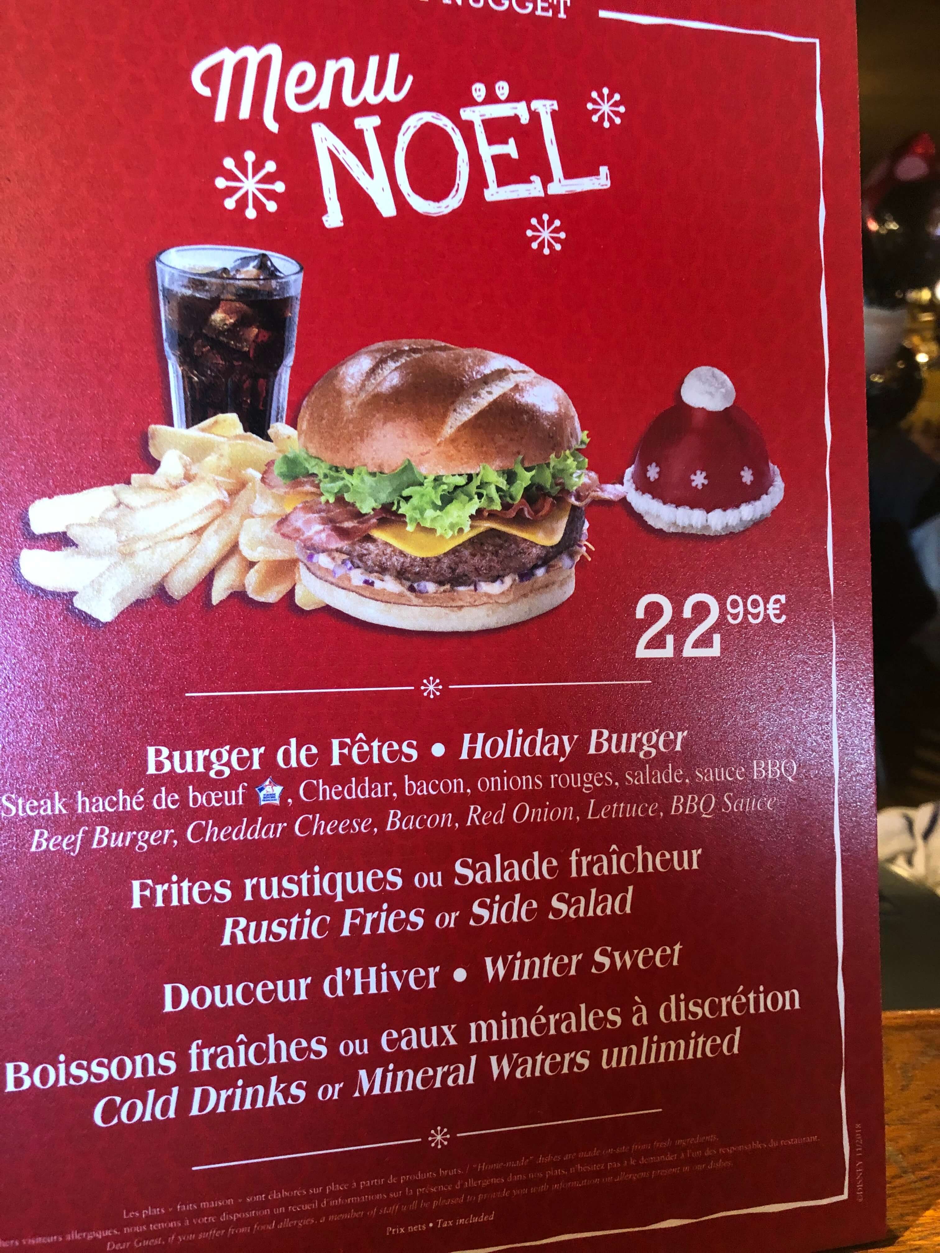 Speisekarte des Menu Noel