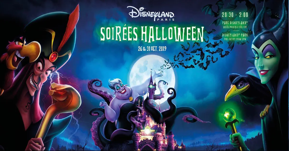 Halloween Werbung Werbeplakat für Halloween 2019 in Disneyland PAris mit Jafar, Ursula und Malefiz