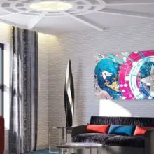 Blick in ein Hotelzimmer mit Marvel-Kunstwerk an der Wand