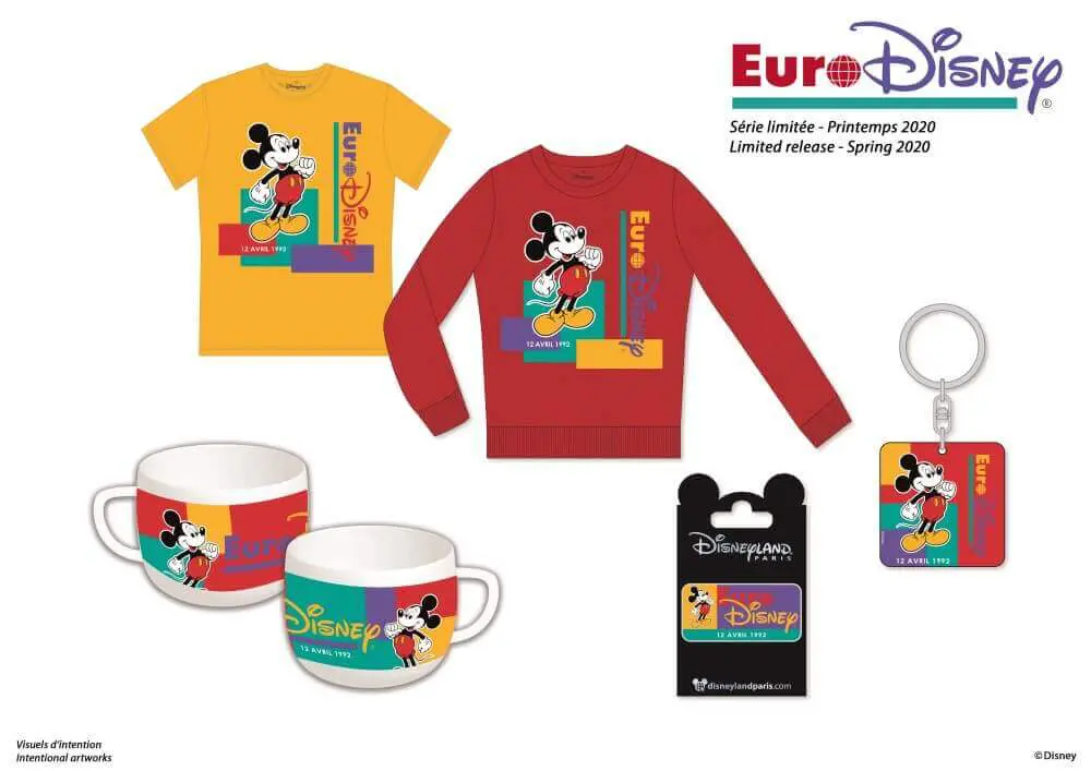 Euro Disney Retro Kollektion Retro Kollektion Euro Disney in den Farben gelb, rot, grün und lila