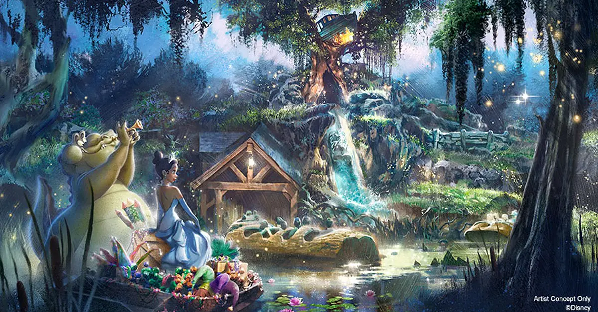 Konzeptzeichnung für Splash Mountain mit Tiana aus Küss den Frosch