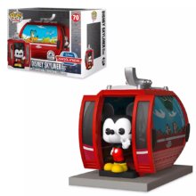 eine Funko Pop-Figur von Mickey Maus in einer Skyliner Gondel mit und ohne Verpackung gezeigt