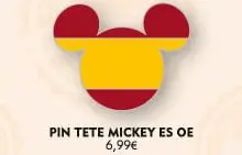 Auf einer Infografik sind fünf Disney Pins in Form von Mickeys Kopf und mit unterschiedlichen Flaggen europäischer Länder zu sehen