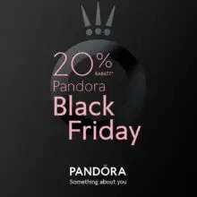 Pandora Black Friday Rabattangebot auf schwarzem Hintergrund