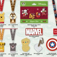 Eine Vielzahl an Disneypins und Pin-Lanyards ist auf einer Werbegrafik des Disneyland Paris zu sehen