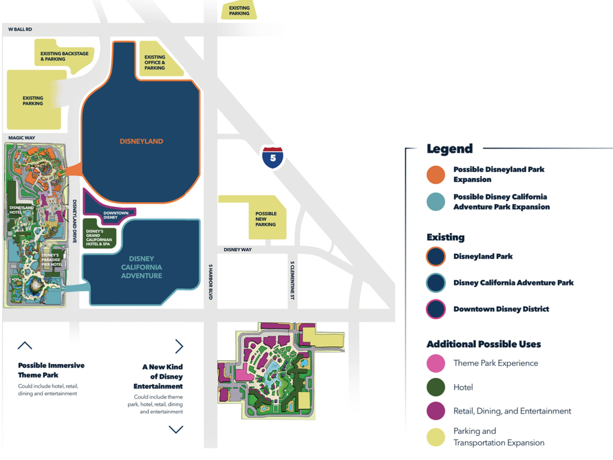 DisneylandForward Karte Karte zu den Disneyland Erweiterungsplänen mit Westside und Harborshopping