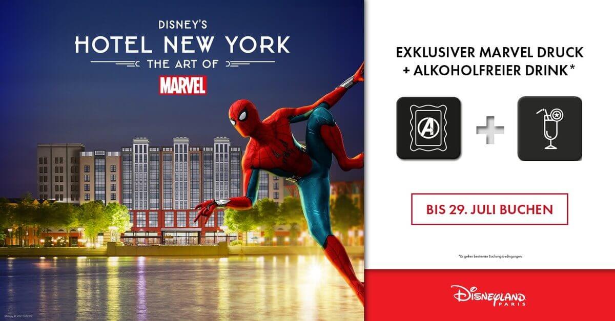 Disney's Hotel New York - The Art of Marvel Werbegrafik für das neue gestaltete Marvel Hotel in Disneyland Paris: Disney's Hotel New York - The Art of Marvel