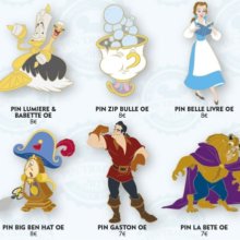Verschiedene Pins zum Disney Klassiker Die Schöne und das Biest