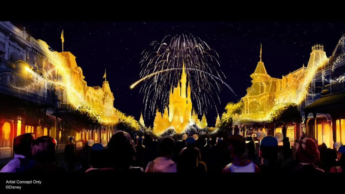 Disney Enchantment Konzeptzeichnung für Disney Enchantment mit Feuerwerk über dem Schloss