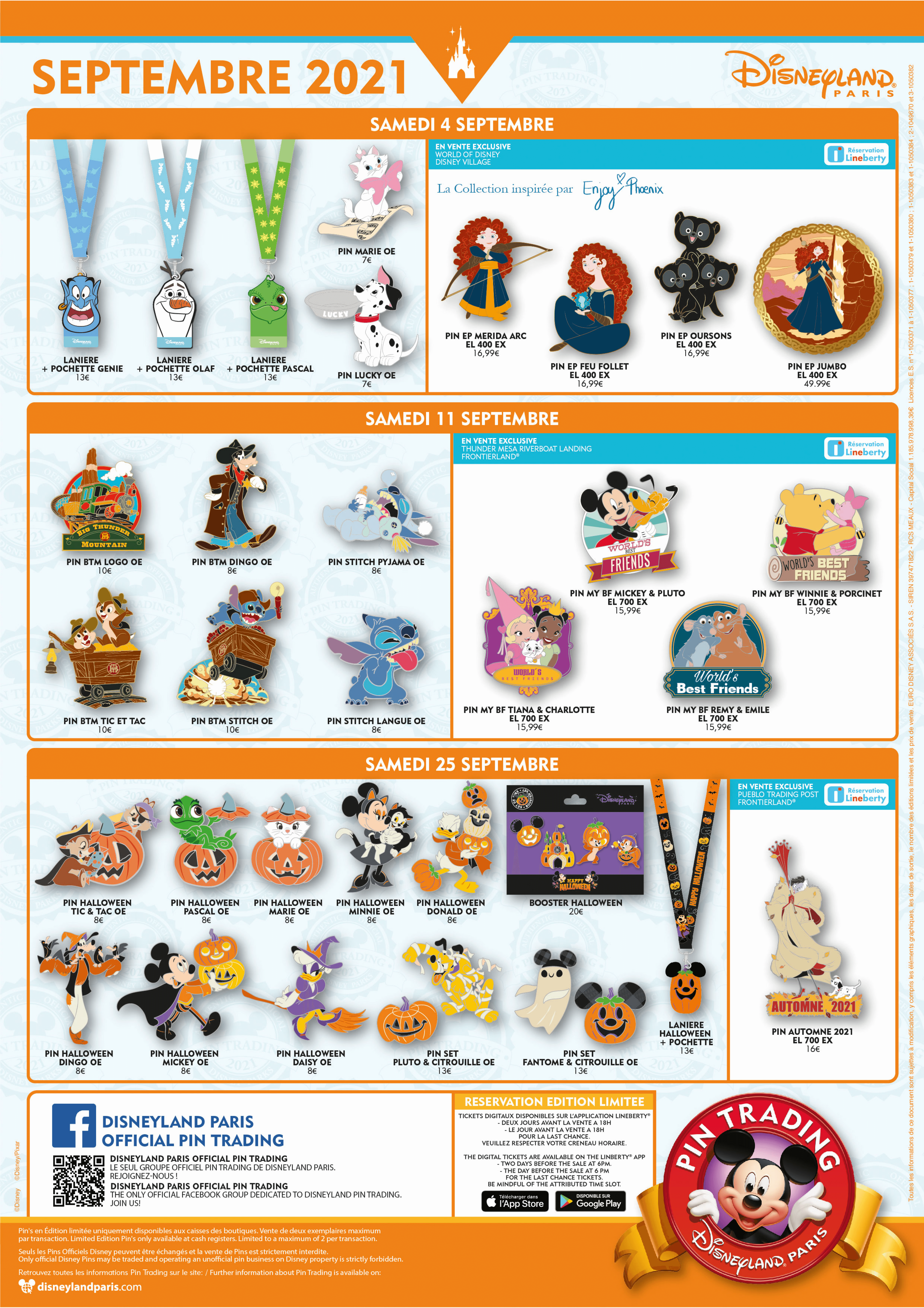 Alle in Disneyland Paris im September 2021 neu erscheinenden Pins
