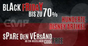 Black Friday bei EMP Werbegrafik in Rot und Schwarz für den Black Friday bei EMP