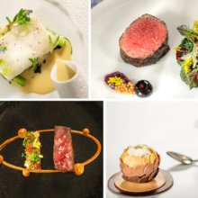 Vier verschiedene edel angerichtete Gerichte aus dem Restaurant Victoria and Albert's