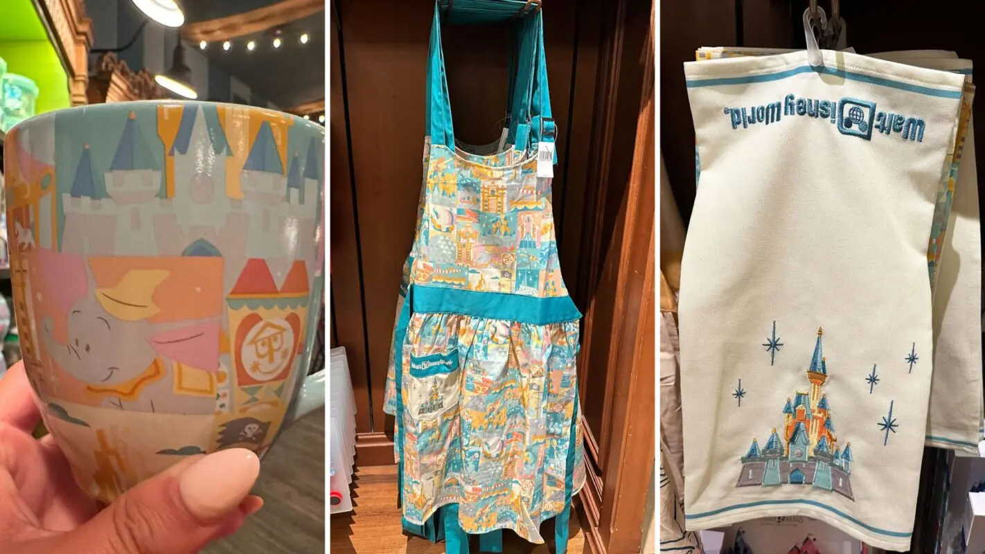 Tasse, Küchenschürze und Geschirrtuch mit Disney World Motiven