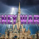 Über dem Cinderella Castle im Magic Kingdom tobt ein Gewitter, bei dem Blitze zucken. Über dem Bild steht in großen Lettern: Disney War 2.5