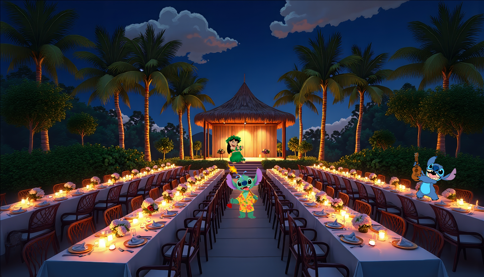 Concept Art für die neuen Dinner Show Lilo & Stitch's Lu'au