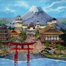 Japan Pavillon Konzept-Zeichnung mit Fuji-Achterbahn