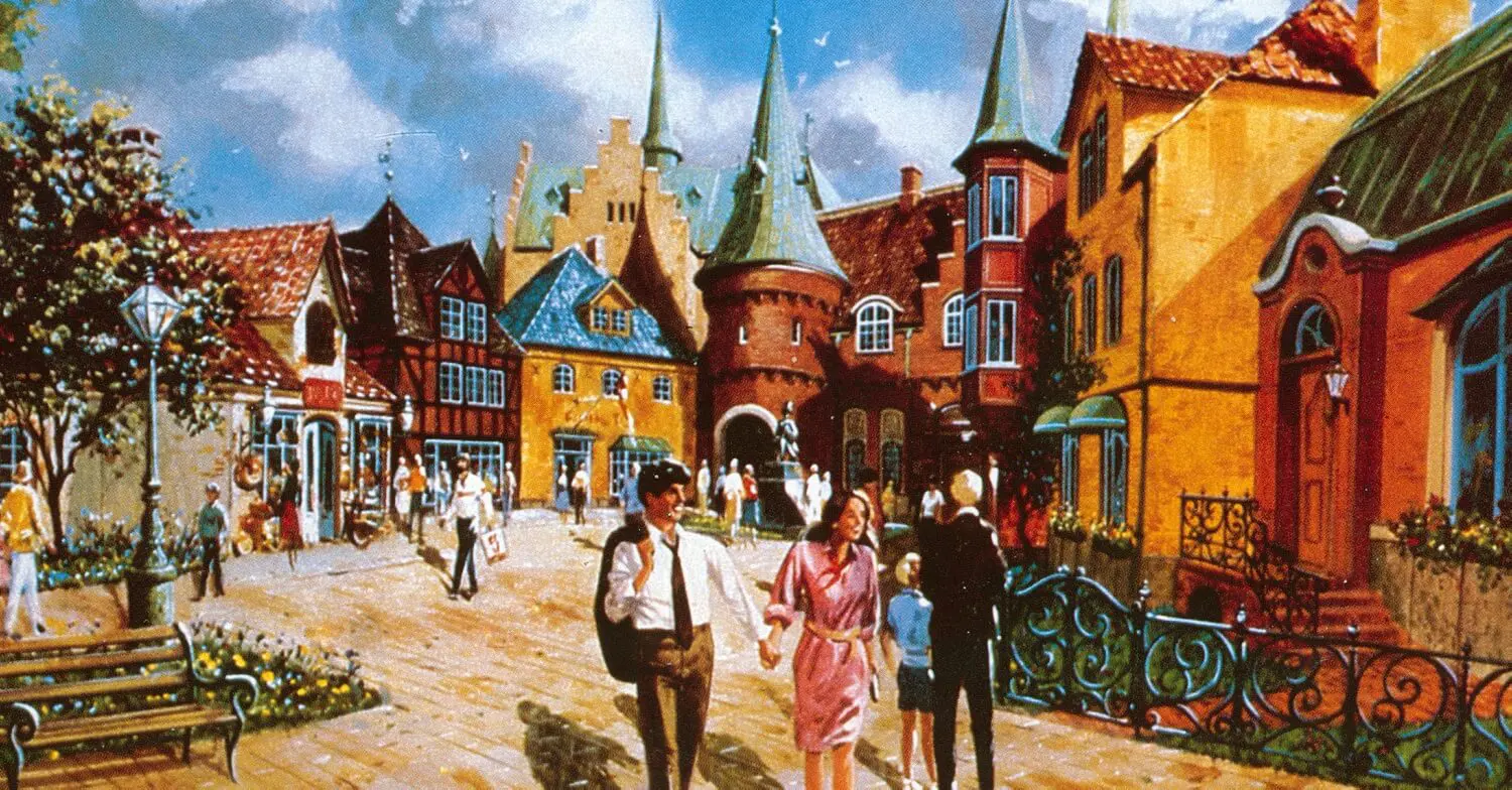 Konzeptzeichnung für einen einst geplanten Skandinavien-Pavillon im World Showcase