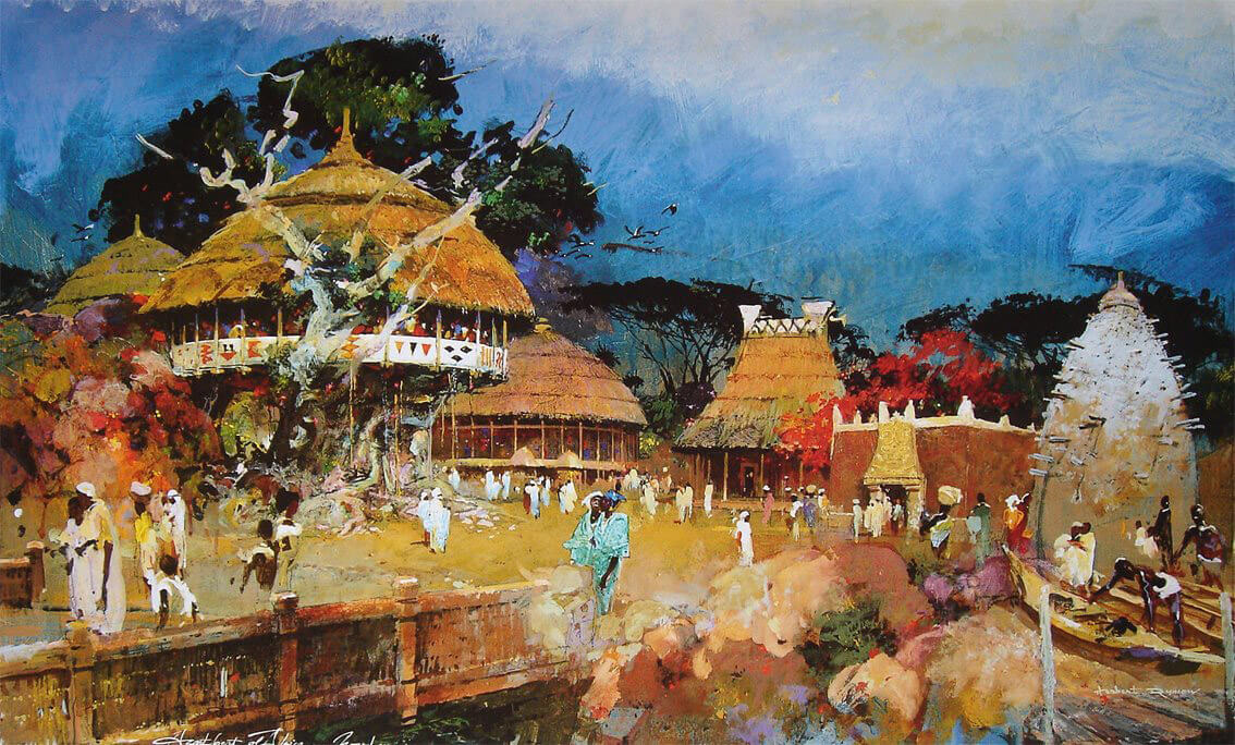 Konzeptzeichnung für einen Afrika-Pavillon in Epcot