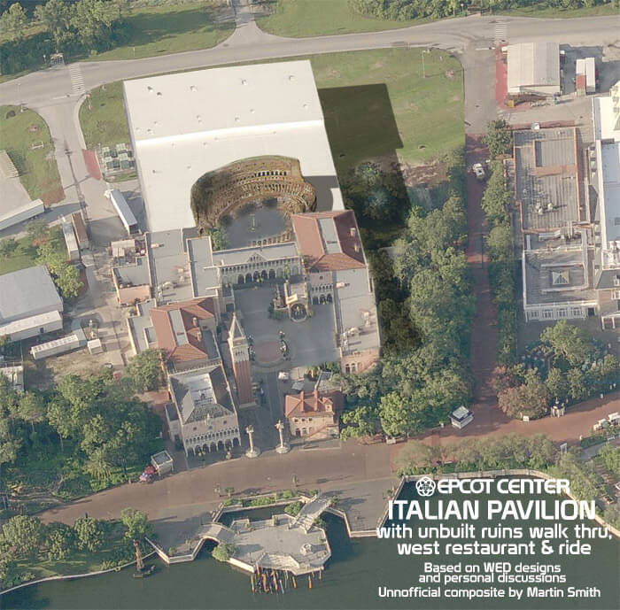 Visualisierung einer geplanten Attraktion im Italien-Pavillon aus der Vogelperspektive