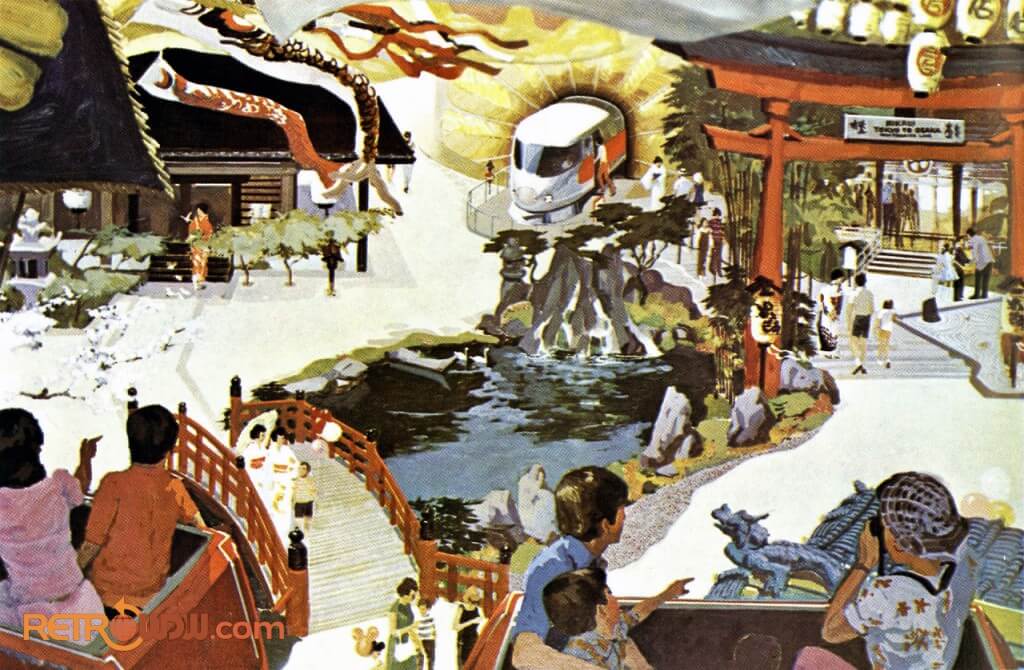 Japan-Pavillon – Konzeptzeichnung mit Andeutungen aller Attraktionen