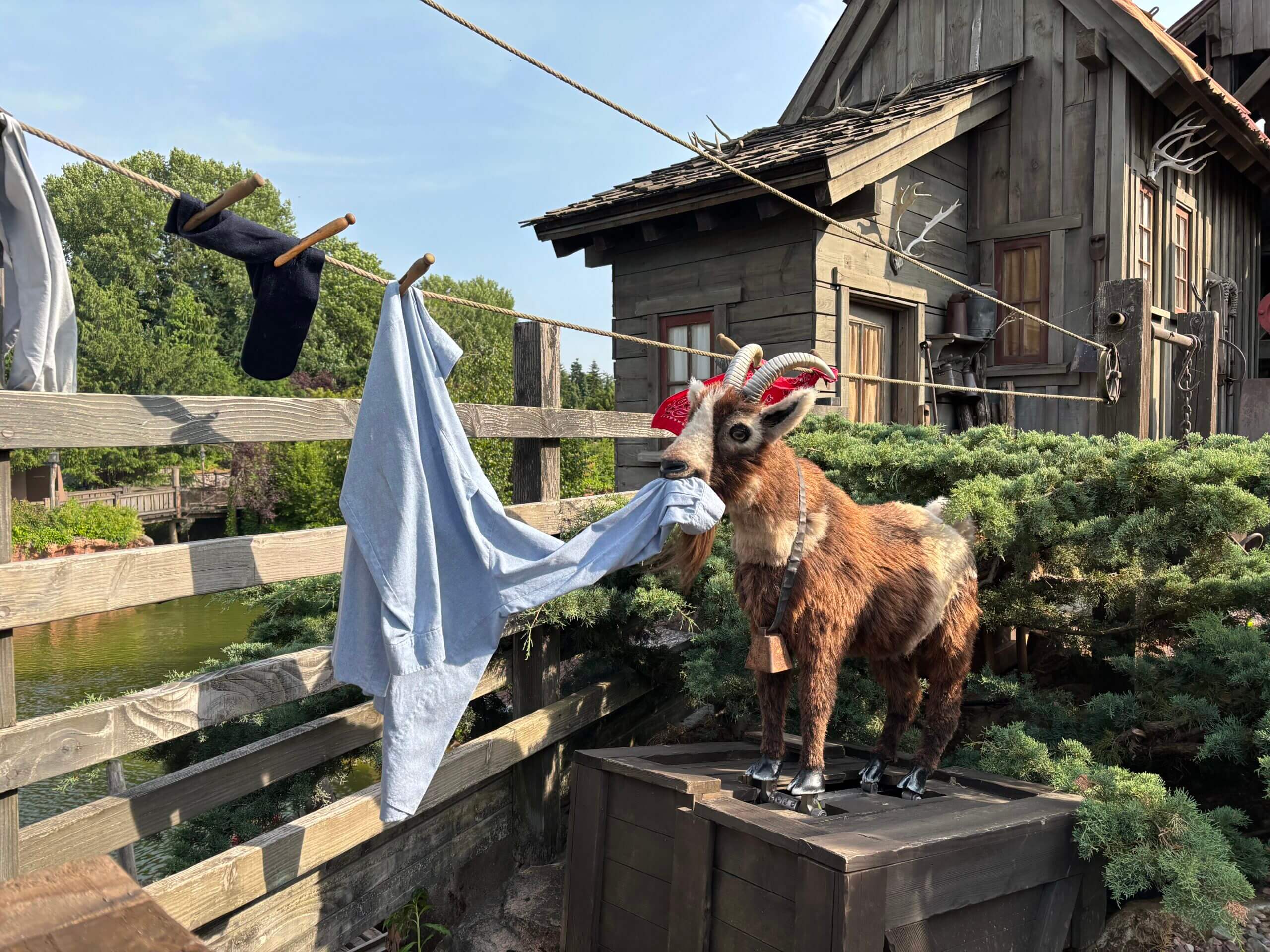 Die bekannte Ziegen-Figur am Streckenverlauf der Attraktion Big Thunder Mountain erstrahlt in neuem Glanz