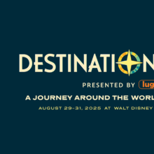 Werbeplakat zur Destination D23 mit Mickey Mouse am linken Rand