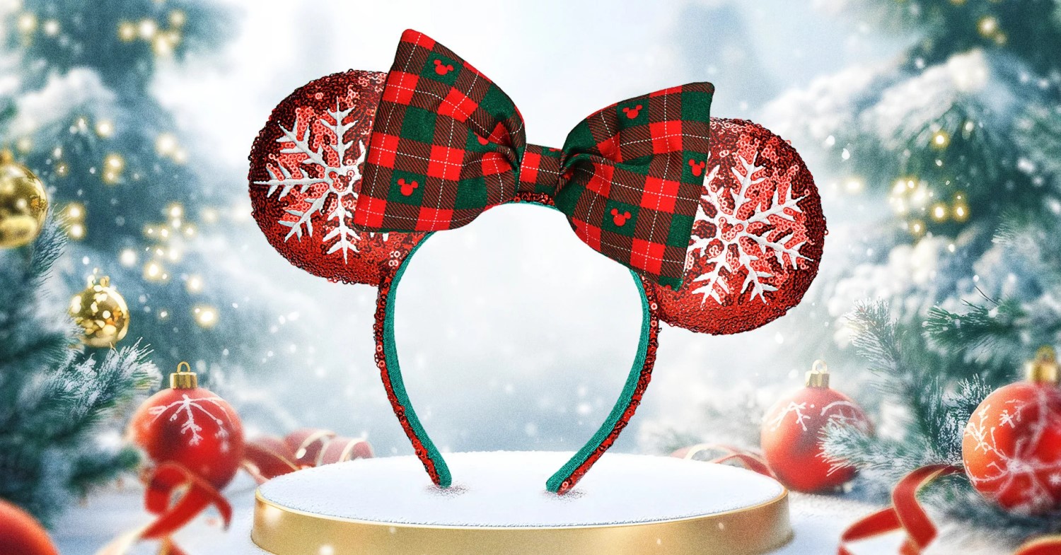 Minnie Mouse Ohren Minnie Mouse Ohren im weihnachtlichen Design mit einer rot-grün-karierten Schleife