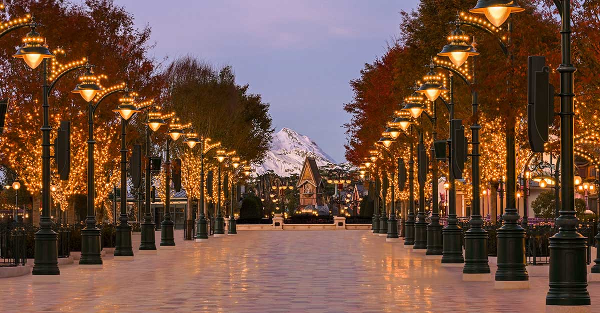 Blick vom Adventure Way in Richtung Adventure Bay und World of Frozen