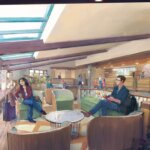 Concept Art zur Renovierung der Sequoia Lodge, das die neugestaltete Lobby zeigt.