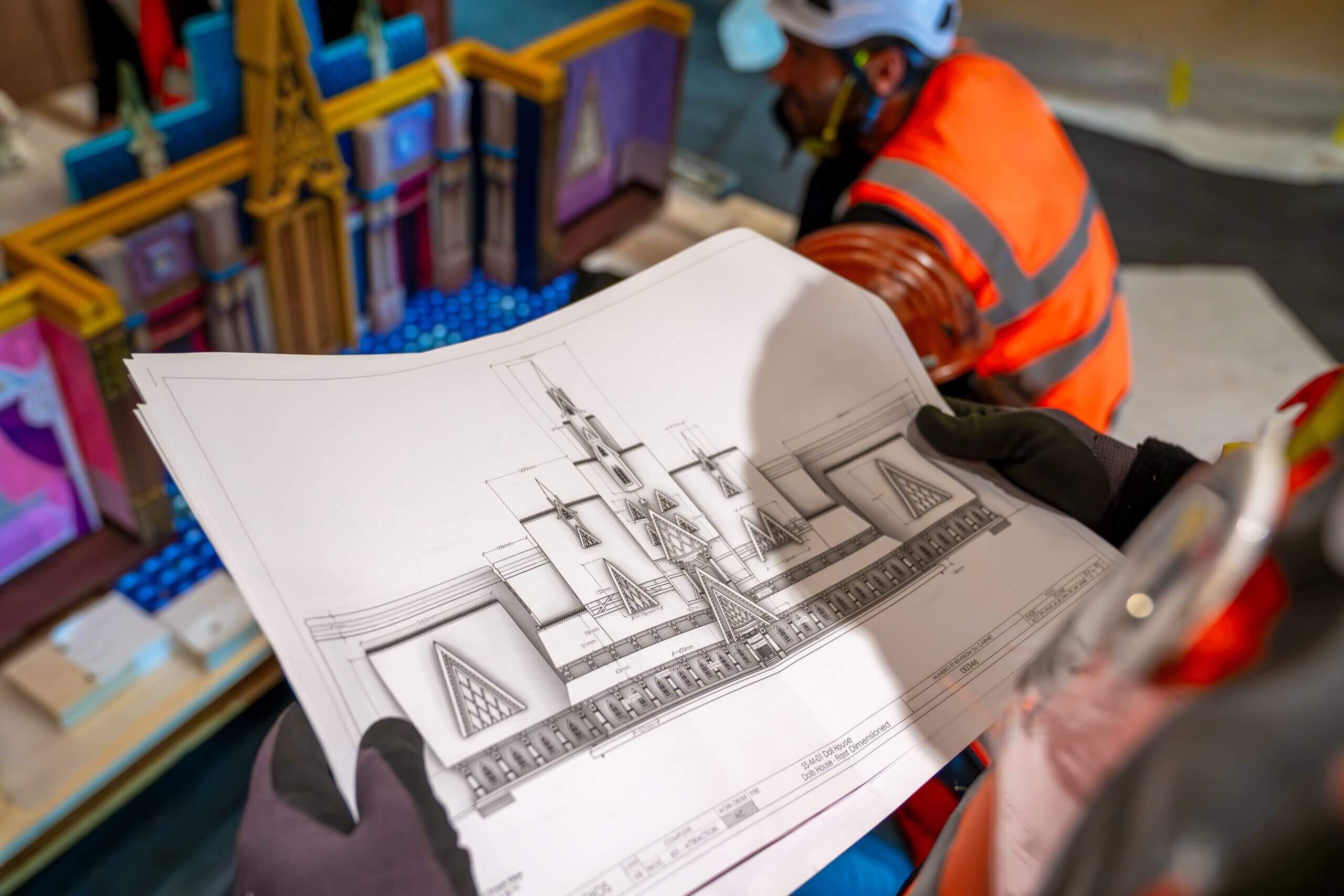 Pläne von der Holzminiatur des Schlosses von Arendelle