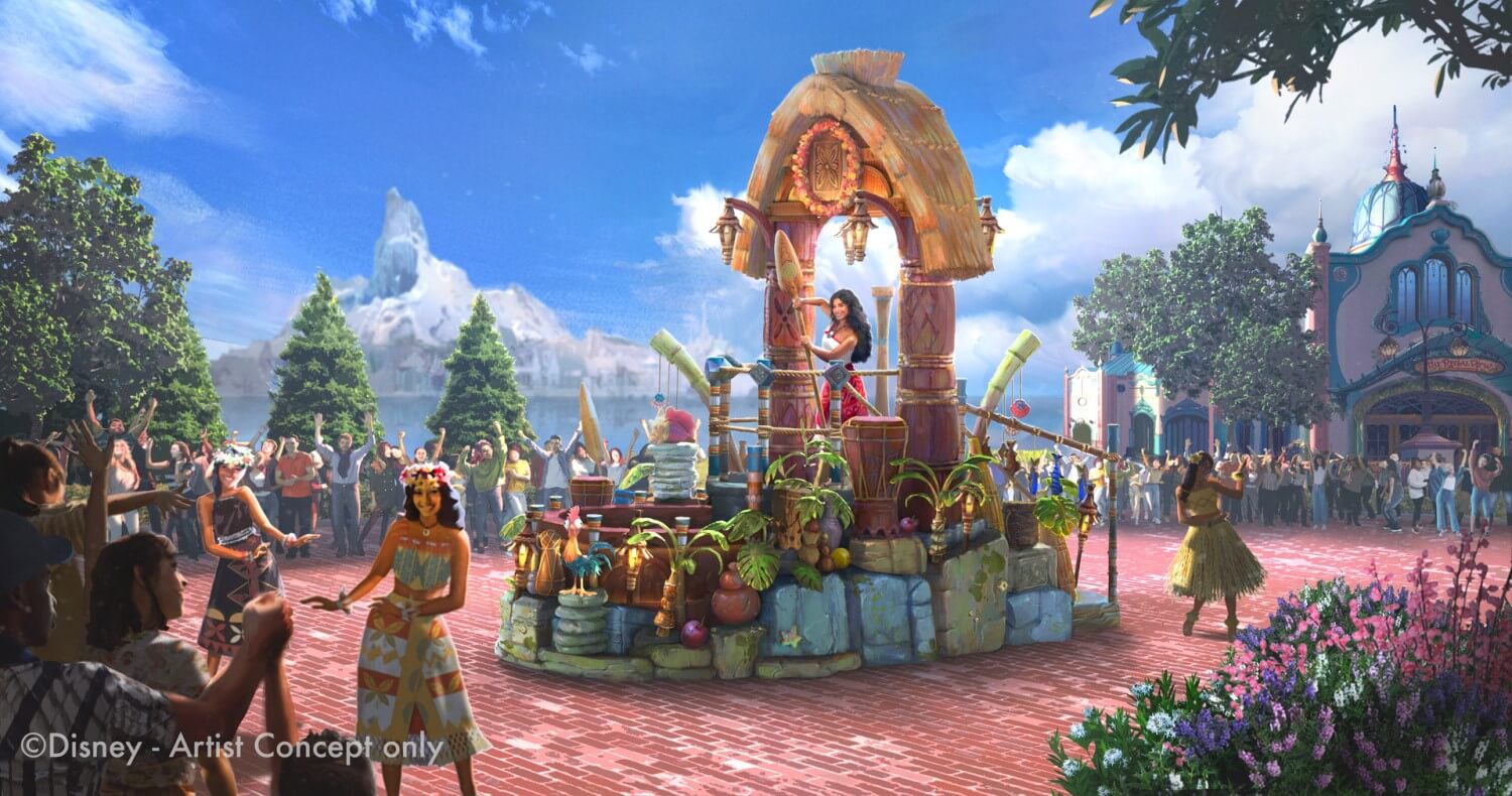 Moana bei der Princess Cavalcade Moana bzw. Vaiana auf ihrem Wagen bei der Prinzessinnen Parade in der Disney Adventure World