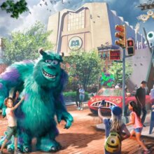 Konzeptzeichnung für Monstropolis in Walt Disney World: Sulley in den Straßen der Stadt