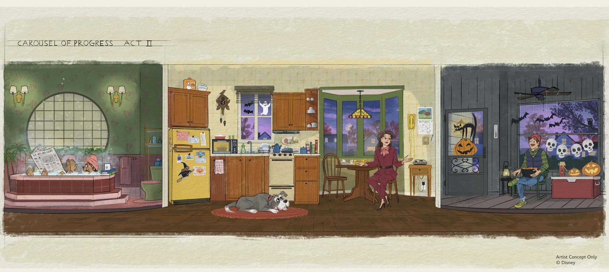 Konzeptzeichnung für eine neue Szene im Carousel of Progress