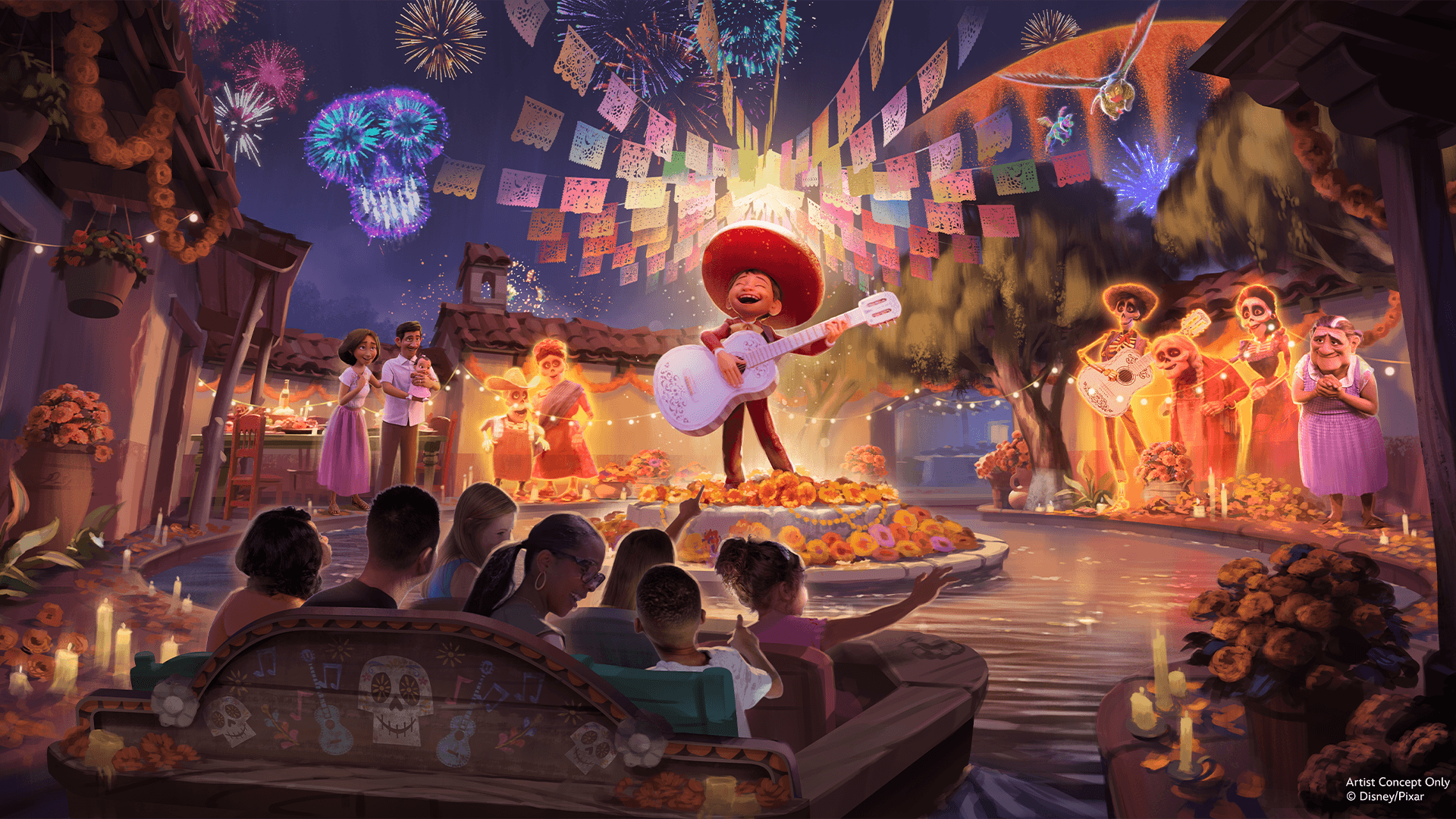 Konzeptzeichnung für den Dark Ride zu Coco in Disneyland Anaheim