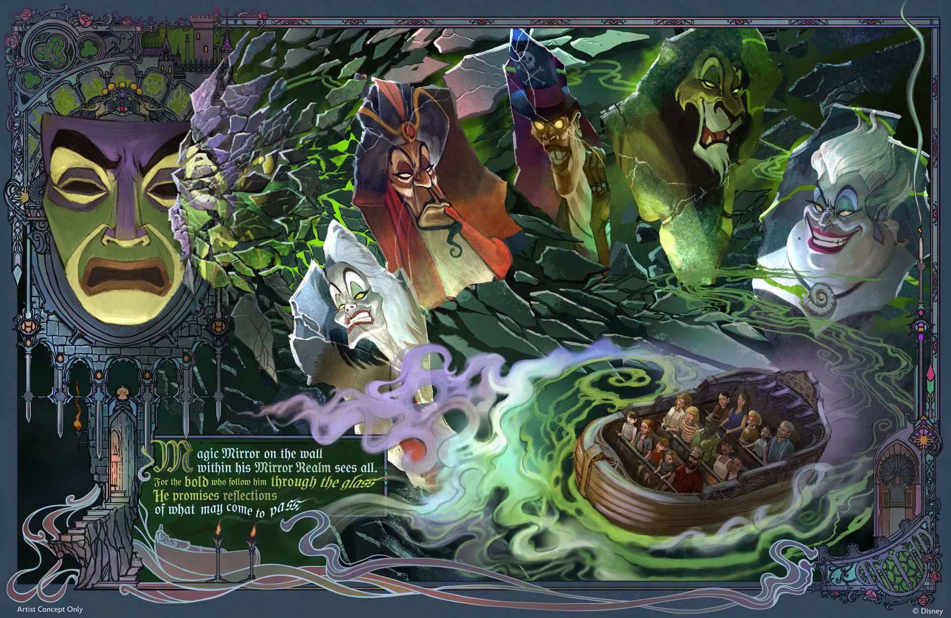 Konzeptzeichnung zum Dark Ride im Villains Land