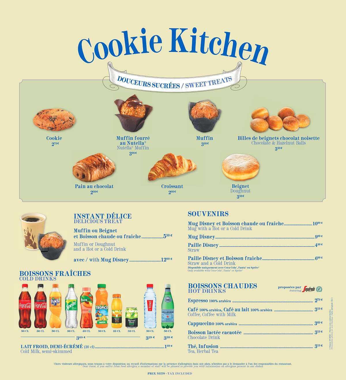 Speisekarte der Cookie Kitchen im Disneyland Park