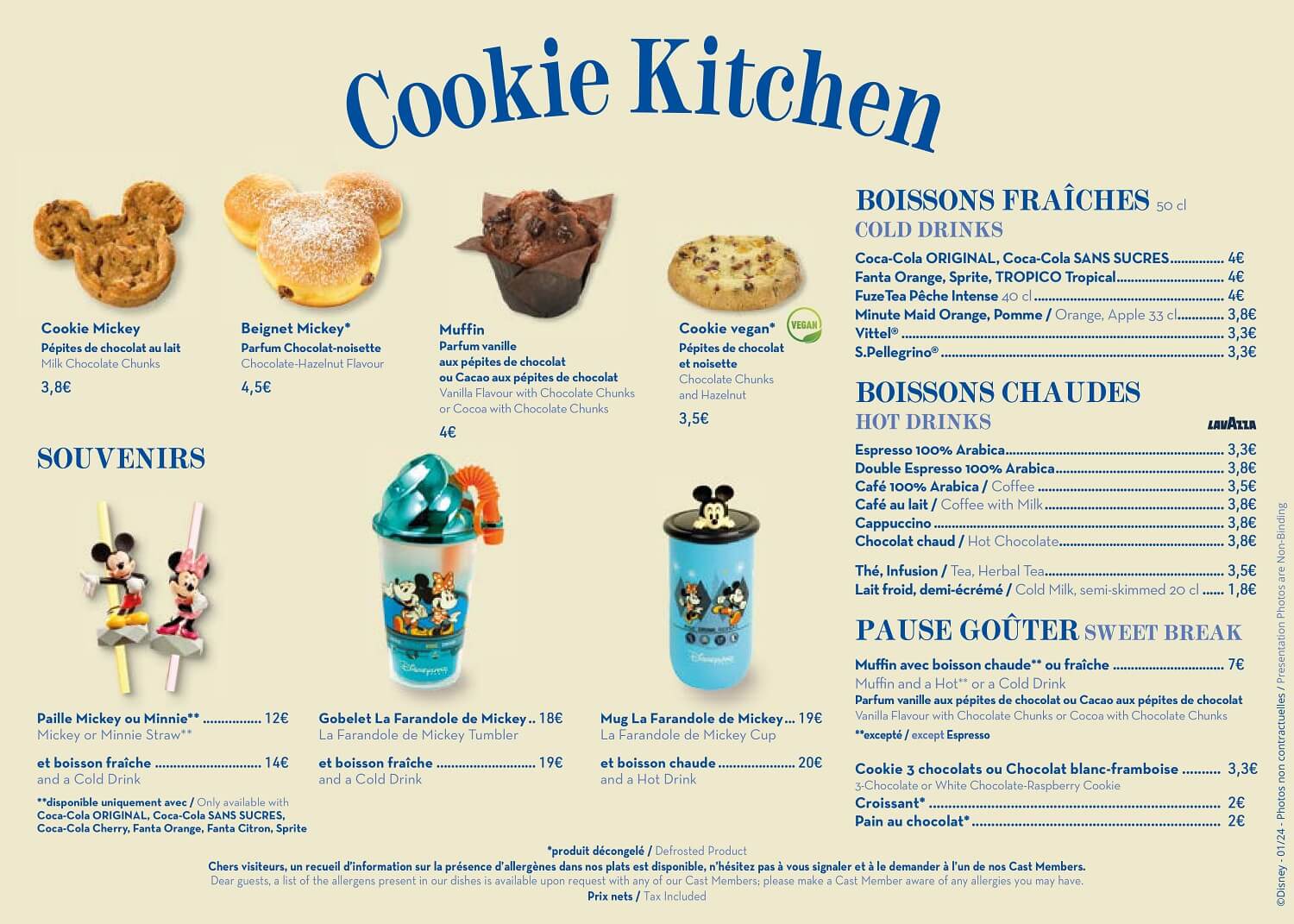 Speisekarte der Cookie Kitchen im Disneyland Park