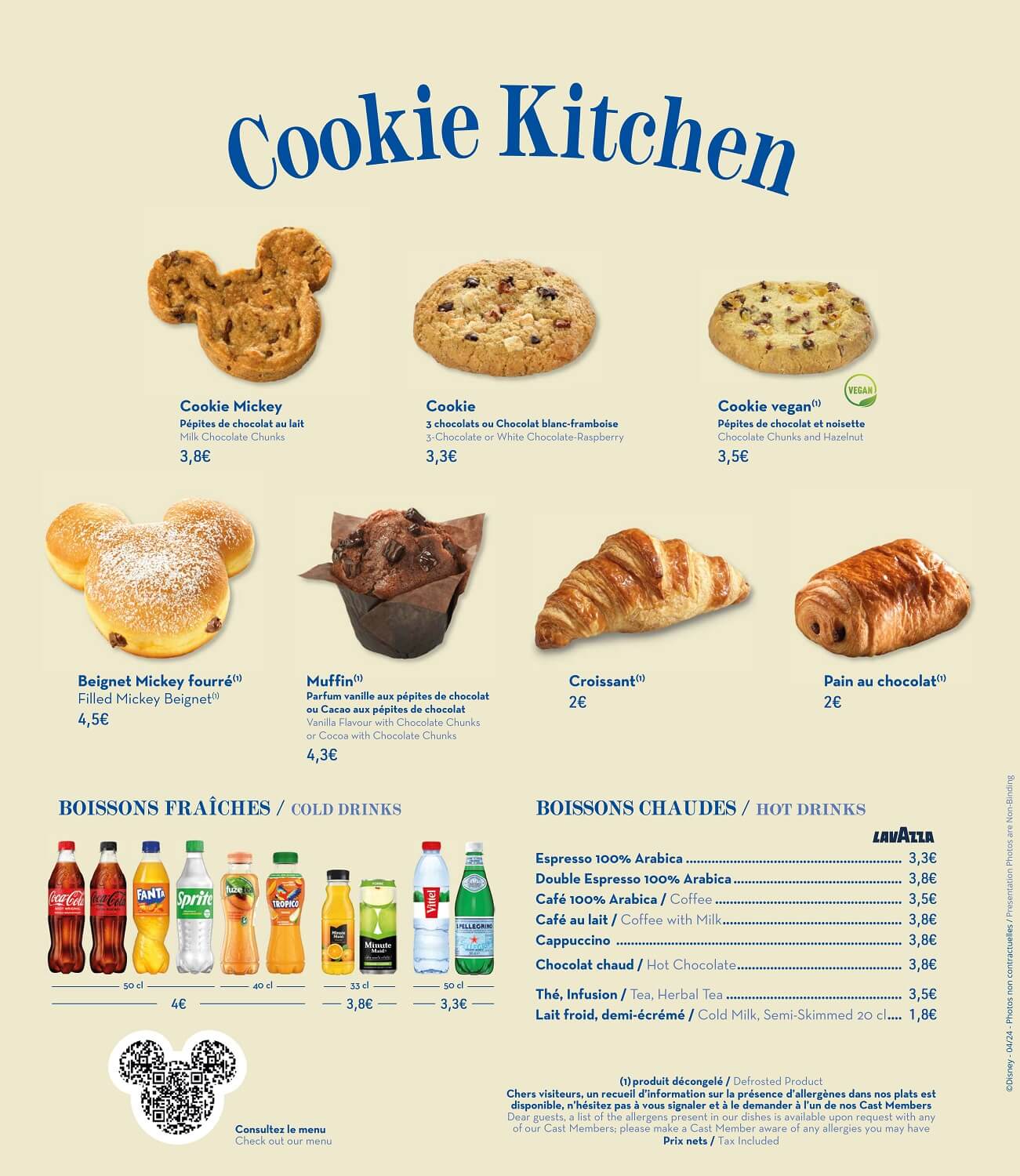 Speisekarte der Cookie Kitchen im Disneyland Park