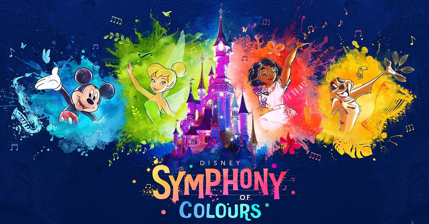 Disney Symphony of Colours Logo mit Mickey Mouse, Tinkerbell, Mirabel und Timon