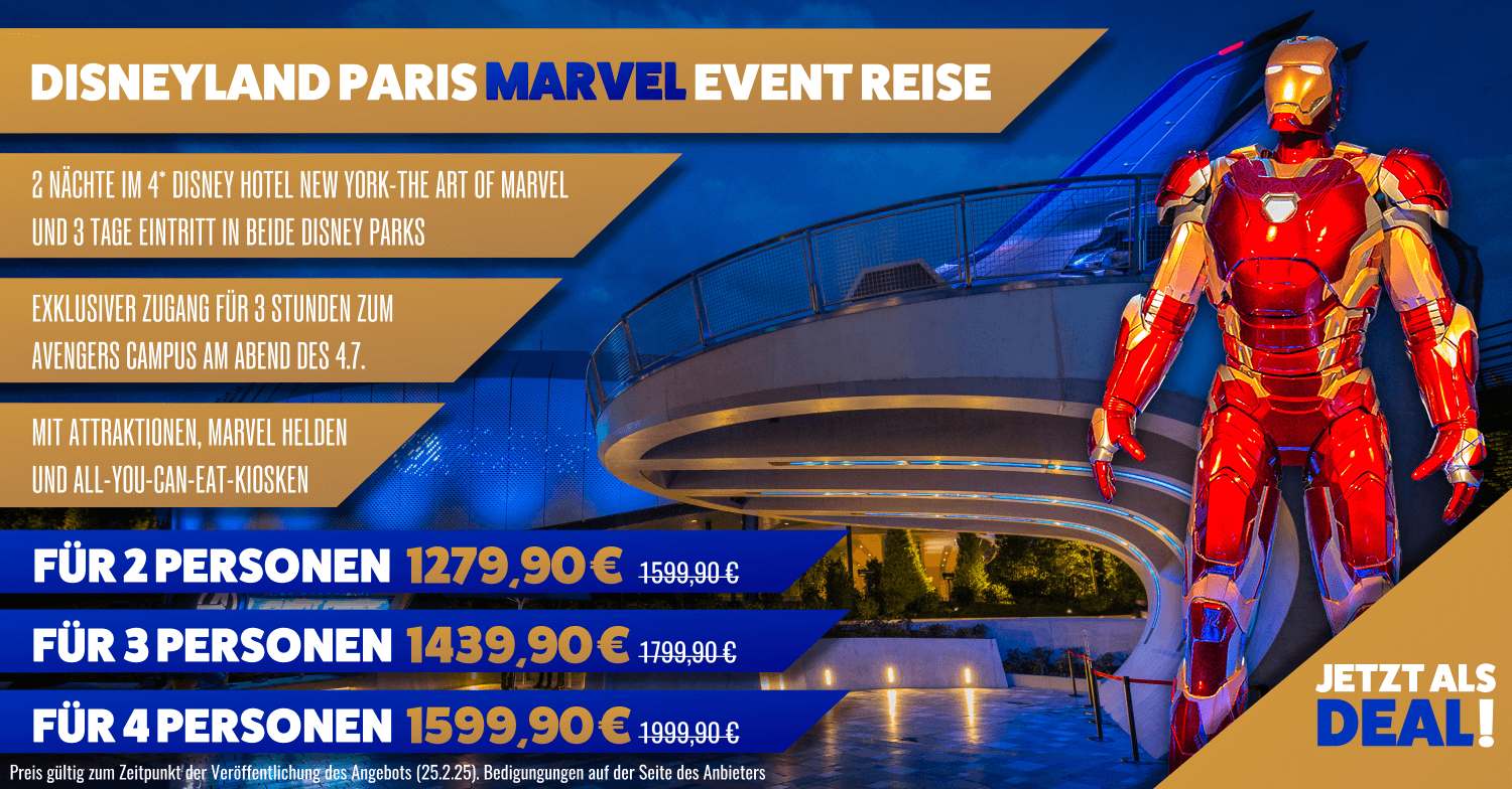 Disneyland Paris Marvel Eventreise zum Angebots-Preis: 3 Tage Hotel New York mit Eintritt und exklusivem Event im Avengers Campus ab 1279,90 € für 2 Personen 