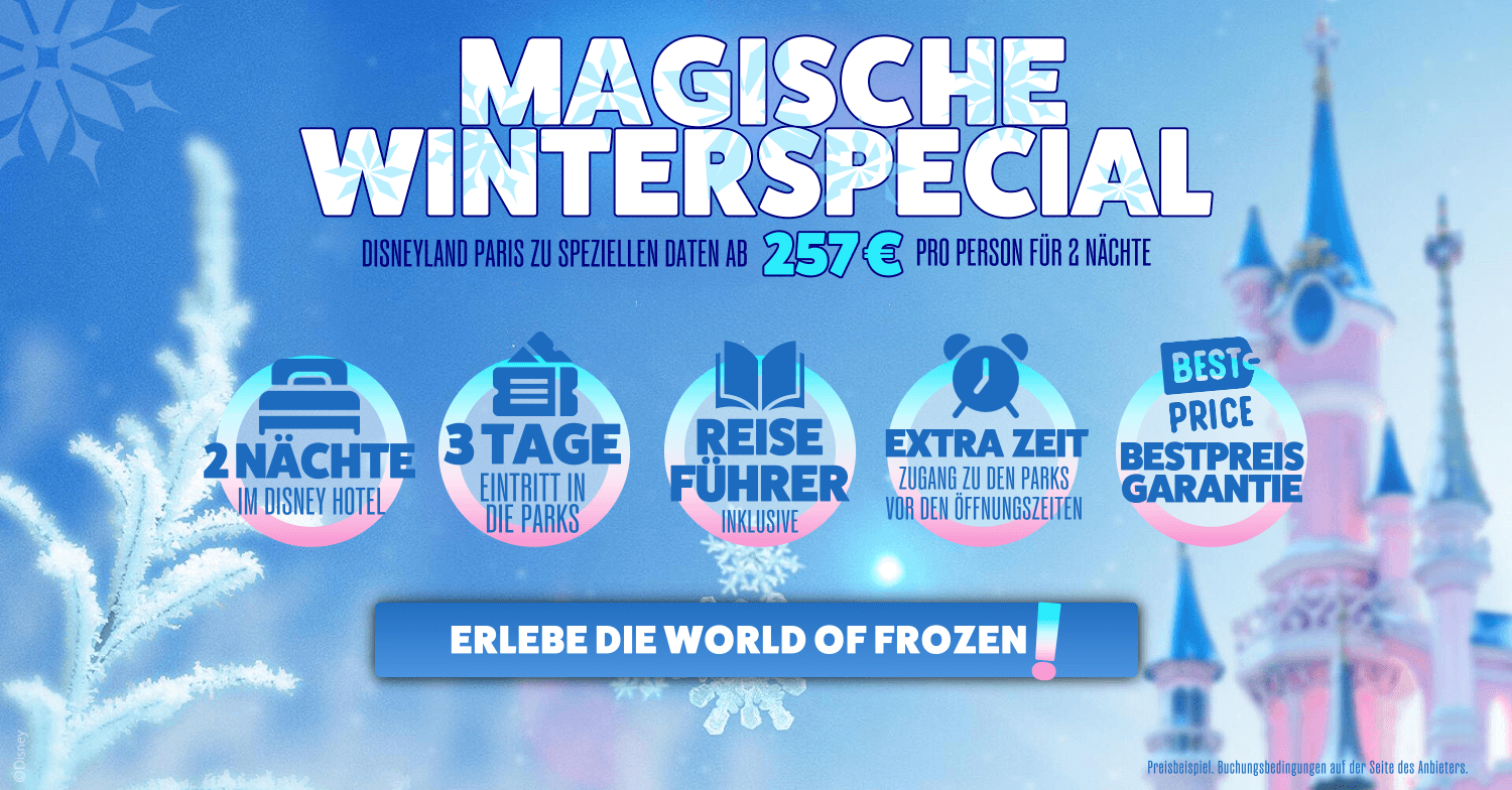 Magische Winterspecial: Disneyland Paris, 2 Tage Disney Hotel, 3 Tage Parks ab 257 Euro pro Person - mit Bestpreisgarantie