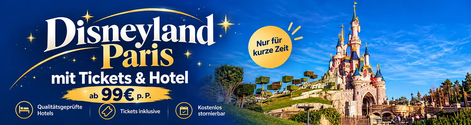 Banner: Disneyland Paris mit Tickets und Hotel ab 99 Euro pro Person, nur für kurze Zeit
